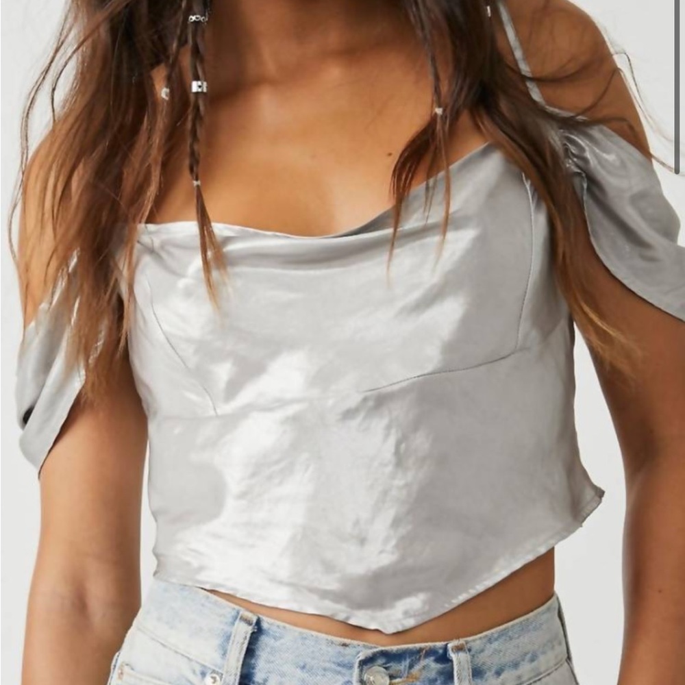 Cassandra metallic top in pewter (silver) free people